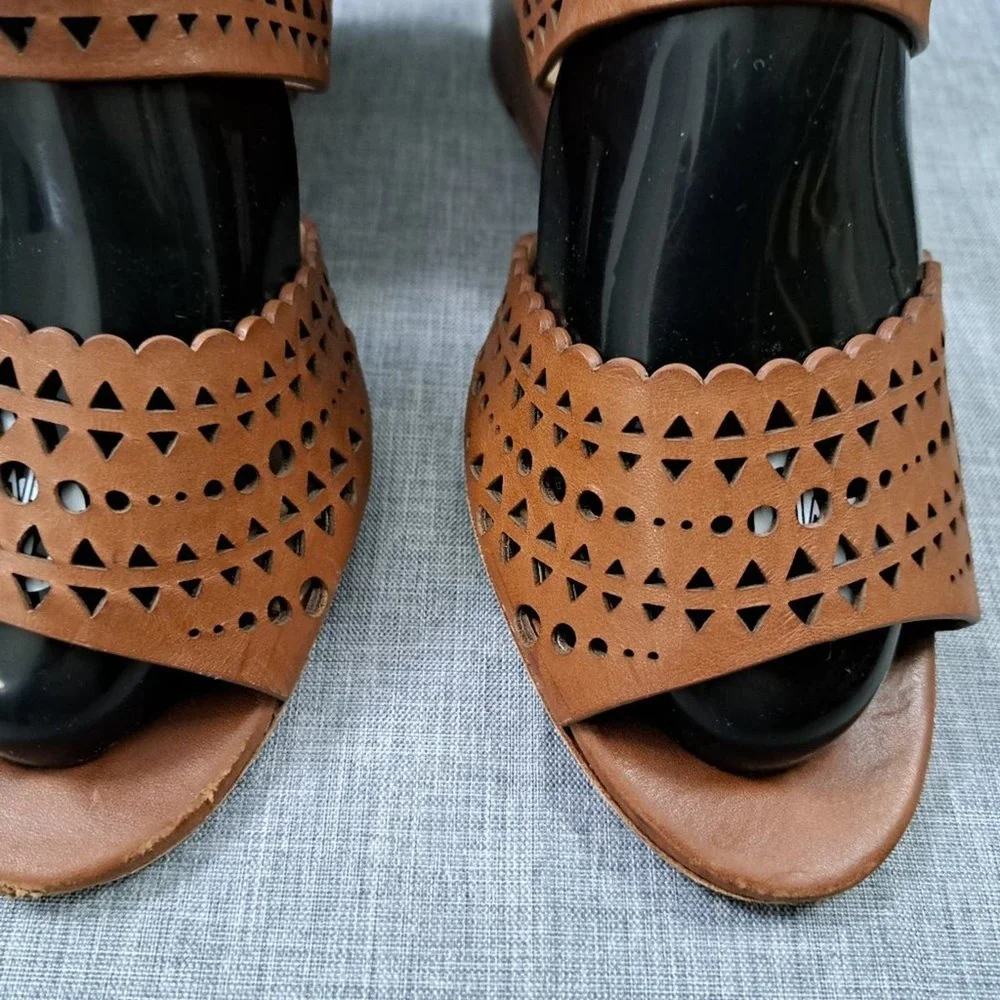 %TORY BURCH Brown Leather Wedges Sandals Size 9.5M Women / D14